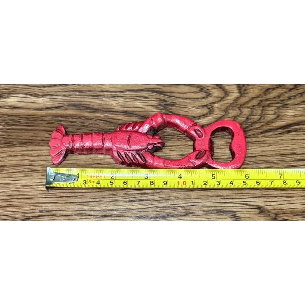 Vtg Red Cast Iron Lobster Bottle Opener Nautical Coastal Bar Man Cave Crawfish